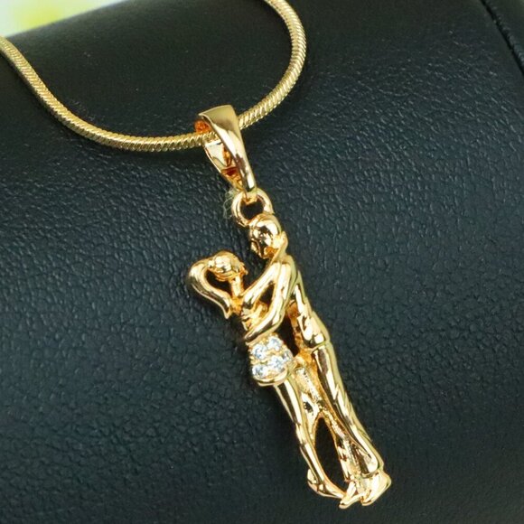 "Romantic Couple Embrace Rose Gold Pendant with Sparkling Accents, XPPT1200 - Picture 1 of 13